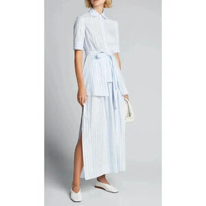 ROSETTA GETTY Apron Wrap Stripe Cotton Shirt  Baby Blue White